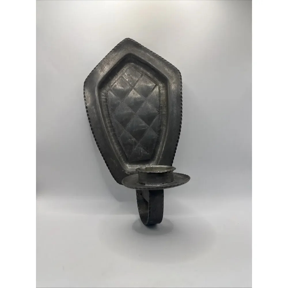 Vintage Hand- Hammered Metal Wall Sconce With Diamond Etched Detail
